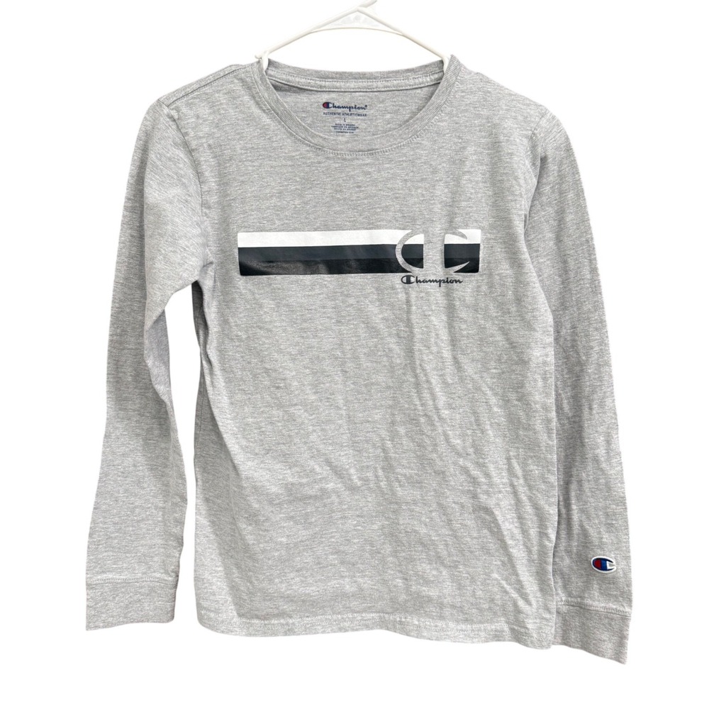 Champion Boys' Long Sleeve T-Shirt Gray Athletic Logo Graphic Tee Size L